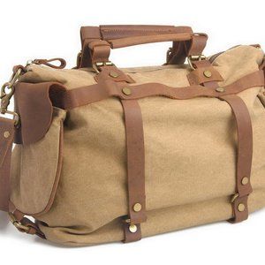 * Sale * - Small Canvas GYM Bag Duffle Bag Overnight Bag Tote Bag w Real Leather